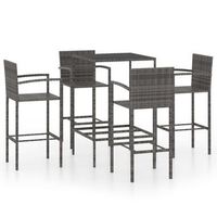 mesa y taburetes altos jardin 5 uds ratan sintetico gris