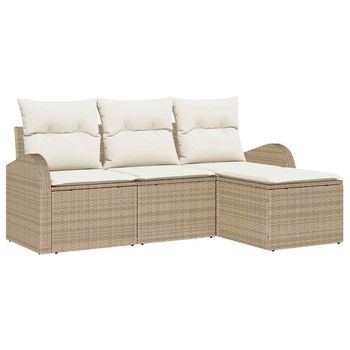 Juego De Sofá Con Cojín 4 Piezas | Mueble De Jardín Beige Y Ratán Sintético