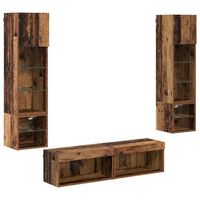 unidad de pared para tv 6 uds  mueble de salon  gabinete de tv madera envejecida