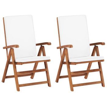 Sillas De Jardín Reclinables Y Cojines 2 Uds | Silla De Exterior | Sillón Madera Maciza Teca Cfw6211