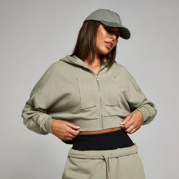 Sudadera corta con capucha, cremallera integral y aplique para mujer de MP - Salvia intenso - XXL