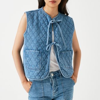 Seventy + Mochi Aria Cotton-Blend Chambray Quilted Vest - S
