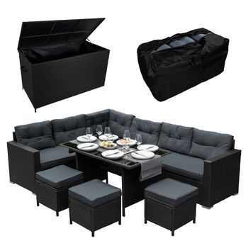 Juego De Esquinero De Comedor De Ratán Y Caja De Almacenamiento Para Jardín De 582l -