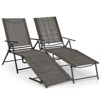 costway juego de 2 sillones plegables con respaldo de 6 niveles tela de asiento transpirable marco de metal para patio 189 x 64 x 102 cm marron