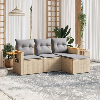 Conjunto De Sofás Jardín Con Cojines 4 Uds | Mueble Jardin Mesa Y Sillas Ratán Sintético Beige Cfw815719