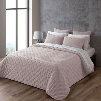 Colcha Verano Enrugado + Funda De Cojín 105 Cm Rufino Diaz, Rosa Nude