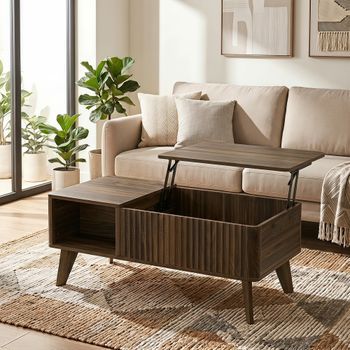 Mesa De Centro Elevable De Mdf Homcom 100x48x41-56 Cm-nogal