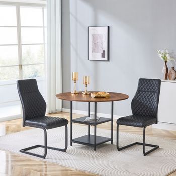 Conjunto De Mesa Y Sillas - Comedor - Mdf, Metal Y Pu - Negro Y Nogal (107x107x75cm)