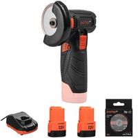 dnipro-m amoladora angular cg-12bc ultra 12v brushless - mini radial 76mm 18500rpm 2 baterias 2ah cargador y 5 discos