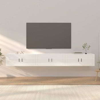 Muebles Para Tv De Pared 3 Uds Blanco Brillante 100x34,5x40 Cm Vidaxl