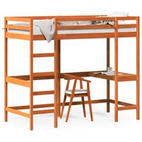 cama individual  cama para adultos  cama alta con escritorio madera maciza pino marron 90x190 cm cfw78004