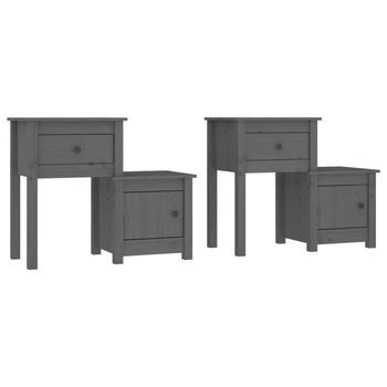 Pack 2 Uds Mesitas De Noche | Mesa Auxiliar | Mesilla Madera De Pino Gris 79,5x38x65,5 Cm
