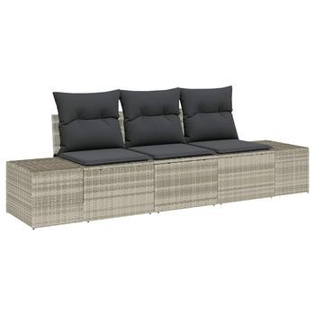 Juego De Sofá Con Cojín 3 Piezas | Mueble De Jardín Gris Claro Ratán Sintético