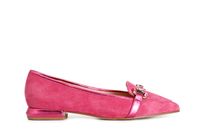 mocasines de mujer en piel de ante con horsebit de pedreria hot pink