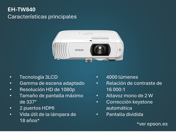EPSON Proyector EH-TW840 with HC lamp warranty