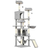 pawhut arbol rascador grande para gatos 192 cm con 3 camas 2 casitas 2 hamacas escalera rascadora postes de sisal gris claro