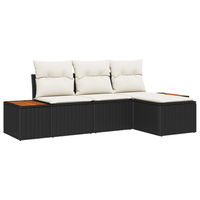 conjunto de sofa de jardin de 4 uds con cojines ratan sintetico negro acacia cfw866894