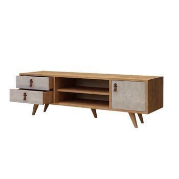 Mesa Tv,100% Tablero De Aglomerado Rechapado En Melamina, Color Roble  blanco
