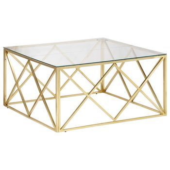 Mesa De Café | Mesa De Centro Dorada Acero Inoxidable Y Vidrio Templado
