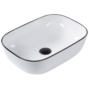 Lavabo Sobre Encimera Baño Clásico Cerámica Brillante Ovalado Blanco Con Borde Negro 46 X 33 Cm Xert