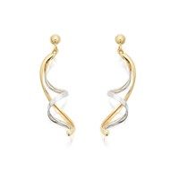 9ct two colour gold twisted spiral drop earrings - 37mm drop - exclusive - g1446
