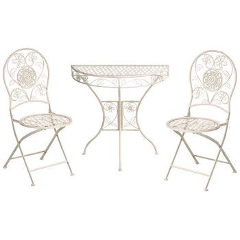 Conjunto De Balcón Jardín Exterior Metal Estilo Vintage Motivo Floral Estructura De Hierro Beige Claro Yaviza