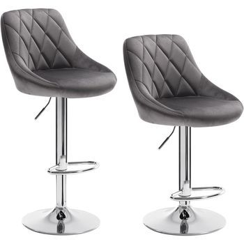 Juego De 2 Taburetes De Bar,asiento Terciopelo,base Redonda De Metal,39 X 47 X 104 Cm, Gris Oscuro,woltu