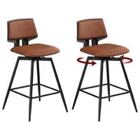 juego de 2 taburetes de bar giratorios 360 estructura metalica piel sintetica brillante color marron