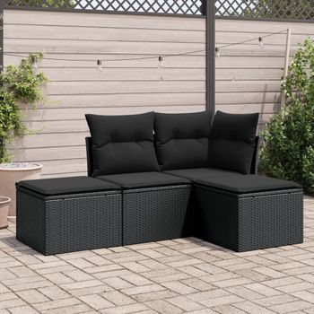 Conjunto De Sofás Jardín 4 Uds | Mueble Jardin Mesa Y Sillas Con Cojines Ratán Sintético Negro Cfw837831