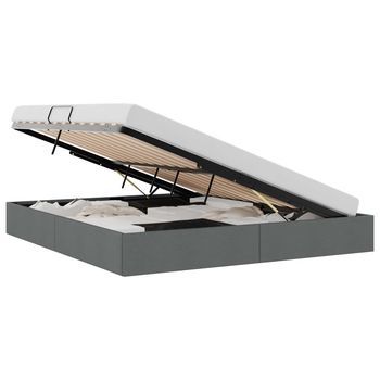 Cama Con Almacenamiento Gris Oscuro 193 X 203 Cm Tela Vidaxl