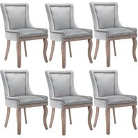 juego de 6 sillas de terciopelo - con patas de madera maciza - gris