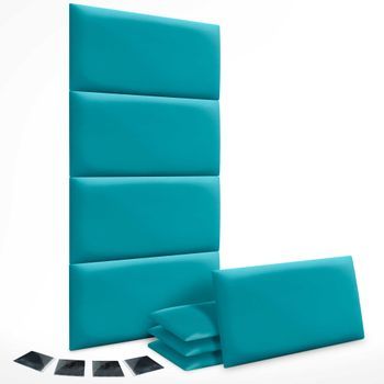 Dhome Juego De 8 Paneles Tapizados De Polipiel Premium Pack Autoadhesivos Para Pared Acústicos Absorbentes Protección (turquesa, 60x40cm, X8)