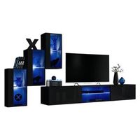 conjunto de muebles de salon switch xxii  led  negro brillante  diseno suspendido