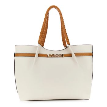 bolso de compras con efecto piel plisada con acabado granulado y polipiel. cream/leather