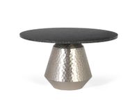 mesa de centro con tapa de marmol y base de aluminio