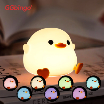 Lámpara de Noche LED RGB con Sensor Táctil GGbingo Duck, Linda Lámpara de Silicona con Forma de Hámster, Recargable por USB, Iluminación para Dormitorio y Mesita de Noche