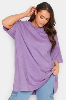 Yours Camiseta Túnica Lavanda De Algodón Efecto Lavado, Mujer Curvy Y Tallas Grandes, Yours