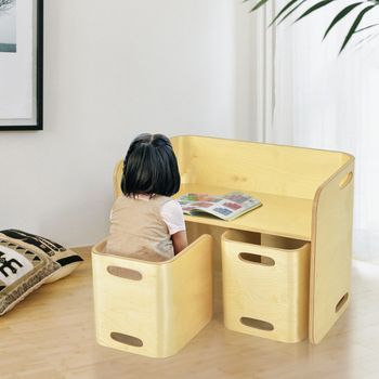 Set Mesa Sillas Niños Tabla Espesa Superficie Lisa Casa Escuela Jardín Infancia Natural 68,5x40x50 Cm