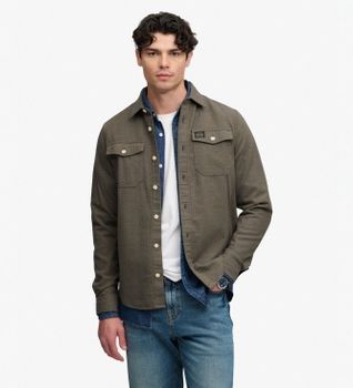 Superdry para hombre. M4011186A Camisa Herringbone Workwear verde militar (XL), Casual, Algodón, Manga larga