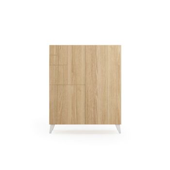 Zapatero de melamina roble dorado patas blanco 109x90x27 cm