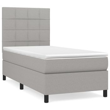Cama Individual | Cama Box Spring | Cama Para Adultos Con Colchón Tela Gris Claro 90x200 Cm