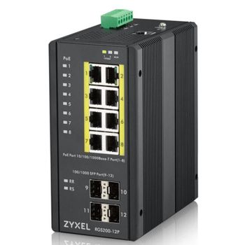 Switch gestionado Zyxel RGS200-12P 8 Puertos Gigabit PoE+ 4 SFP Montaje Rack/Pared L2 Industrial