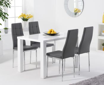 Atlanta 120cm White High Gloss Table with Catalina Chairs - Grey, 4 Chairs