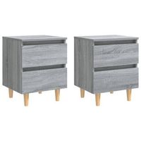 pack 2 uds mesitas de noche  mesa auxiliar  mesilla patas de madera gris sonoma 40x35x50 cm
