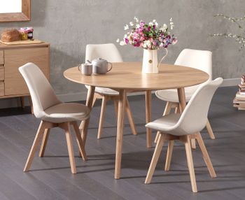 Nordic 120cm Round Oak Dining Table with Duke Fabric Chairs