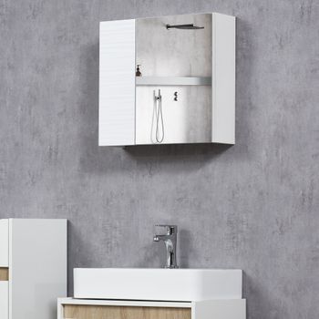 Armario Baño Con Espejo De Melamina Vidrio Kleankin 48x15x45cm-blanco