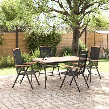 Pack 4 Uds Sillas De Jardín | Silla De Exterior | Sillón Plegables Aluminio Y Textilene Negro