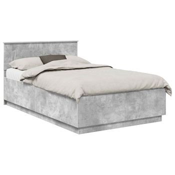 Cama Matrimonial | Cama Para Adulto | Estructura De Cama Con Cabecera Gris Hormigón 135 X 190 Cm