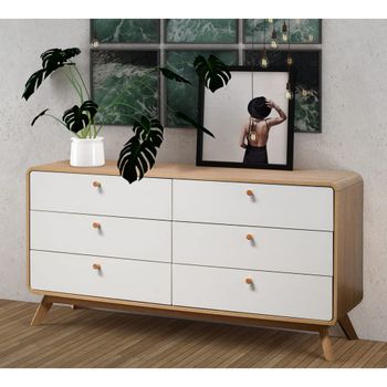 Cómoda con 6 cajones en efecto de madera de roble blanco