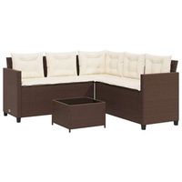sofa de jardin en forma de l con mesa y cojines ratan pe marron vidaxl